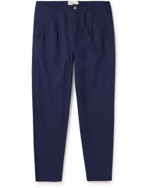 Folk Assembly Tapered Cropped Pleated Cotton Trousers