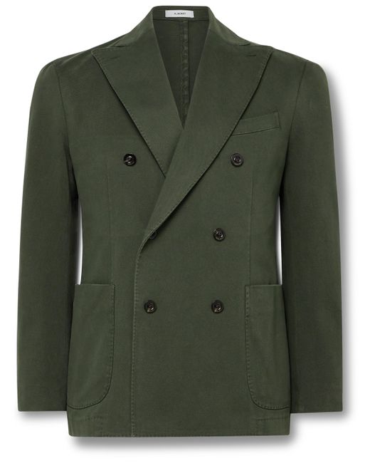 Boglioli Double-Breasted Garment-Dyed Stretch-Cotton Twill Suit Jacket