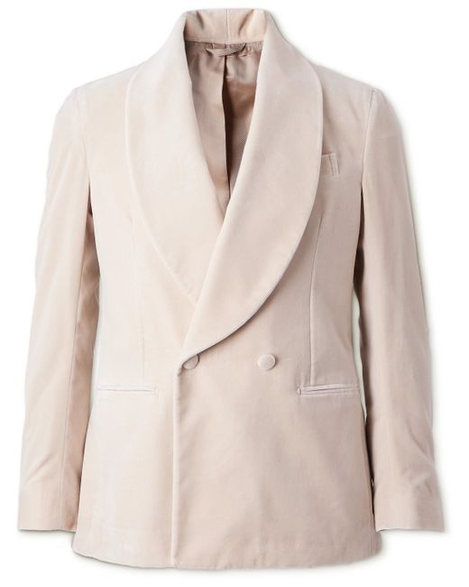 De Petrillo Positano Shawl Collar Double-Breasted Cotton-Velvet Tuxedo Jacket