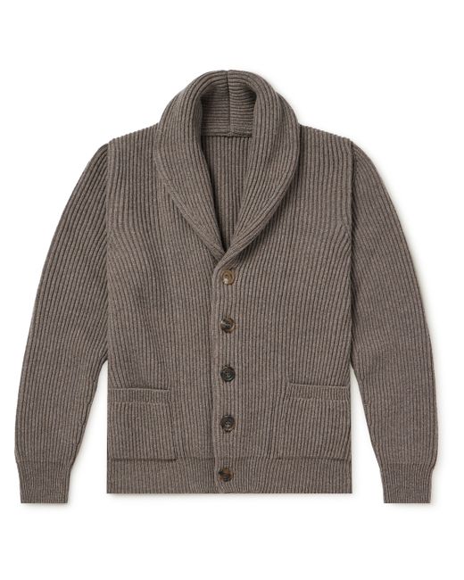 Anderson & Sheppard Shawl-Collar Ribbed Wool and Cashmere-Blend Cardigan