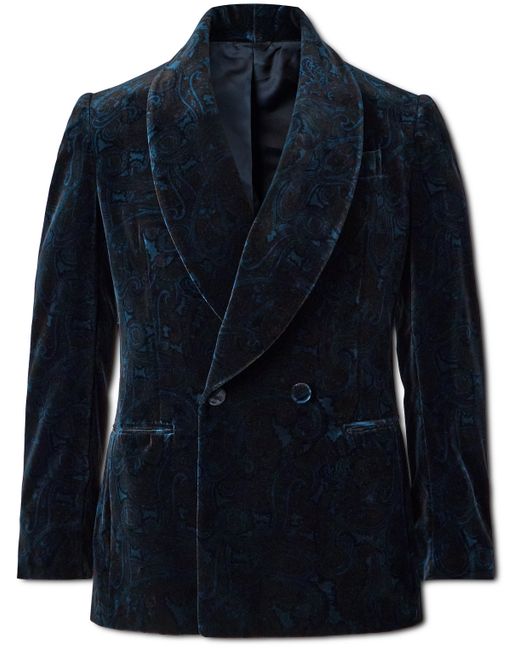 De Petrillo Positano Shawl Collar Double-Breasted Paisley Cotton-Velvet Tuxedo Jacket