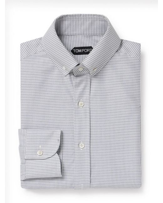 Tom Ford Slim-Fit Button-Down Collar Puppytooth Cotton and Lyocell-Blend Shirt