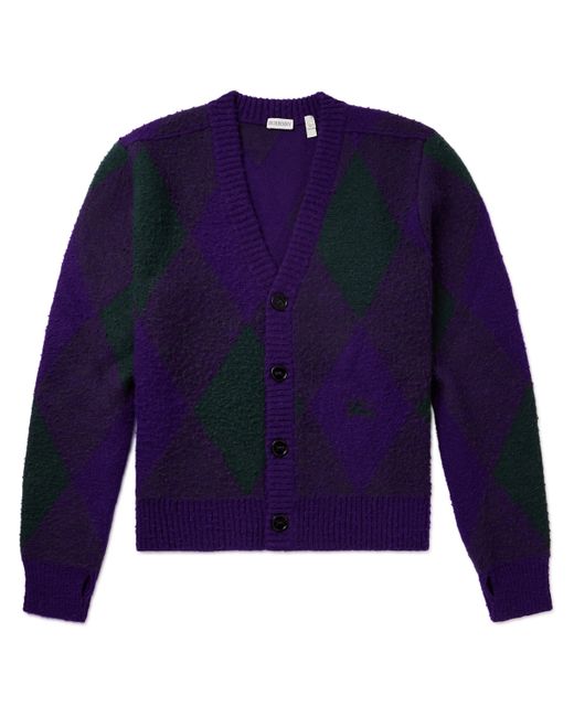 Burberry Jacquard-Knit Argyle Brushed-Wool Cardigan