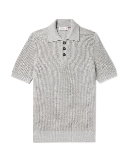 Brunello Cucinelli Ribbed Cotton and Linen-Blend Polo Shirt