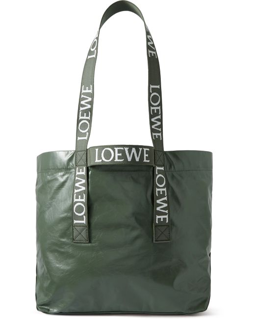 Loewe Webbing-Trimmed Crinkled-Leather Tote Bag