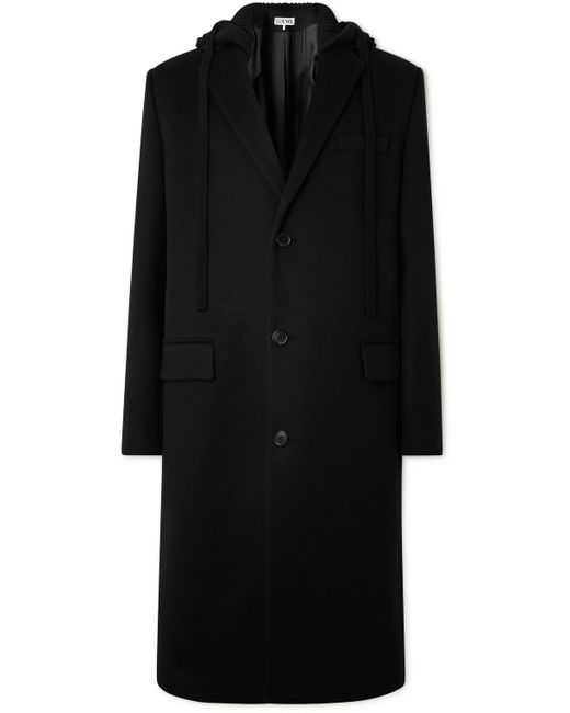 Loewe Wool-Blend Jersey-Trimmed Wool and Cashmere-Blend Hooded Coat