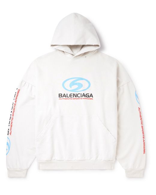 Balenciaga Oversized Logo-Print Distressed Cotton-Jersey Hoodie