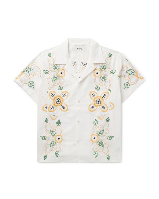 Bode Buttercup Camp-Collar Embroidered Cotton-Voile Shirt