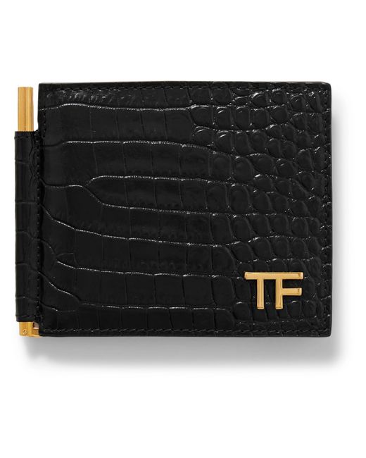 Tom Ford Logo-Embellished Croc-Effect Leather Billfold Wallet and Money Clip