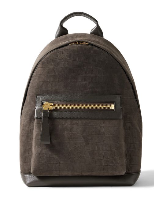 Tom Ford Buckley Full-Grain Leather-Trimmed Croc-Effect Nubuck Backpack