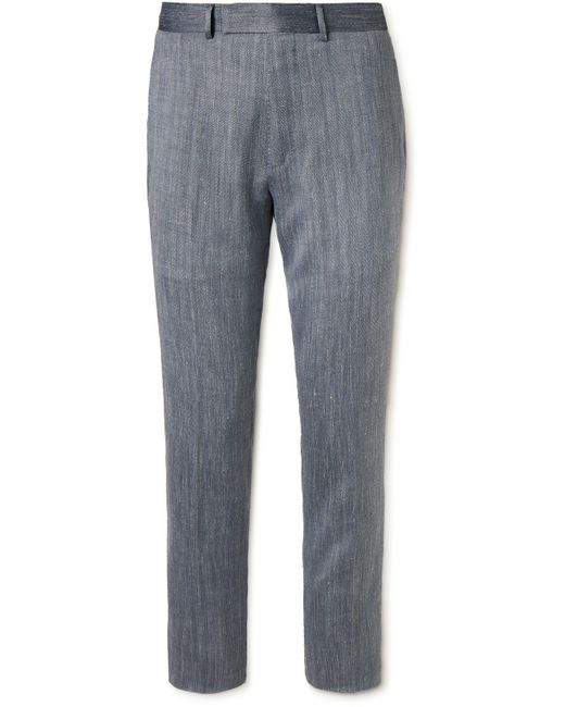 Dunhill Straight-Leg Wool Cashmere Silk and Linen-Blend Herringbone Trousers