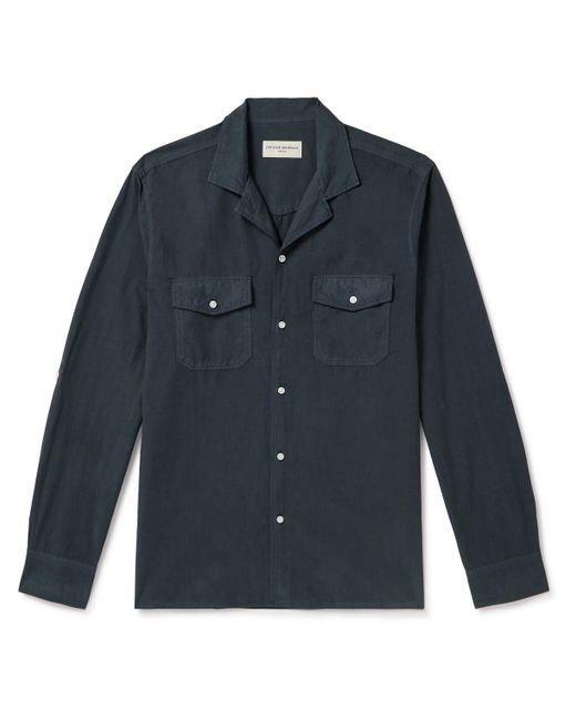 Officine Generale Eric Camp-Collar Garment-Dyed Lyocell and Cotton-Blend Shirt