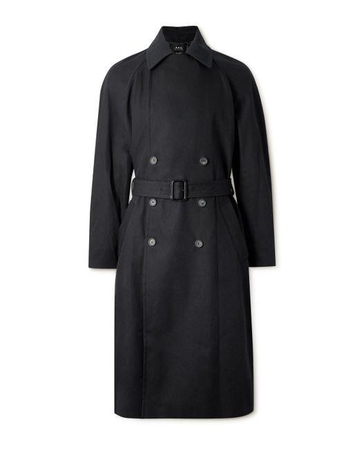 A.P.C. . Lou Belted Double-Breasted Cotton and Wool-Blend Twill Trench Coat