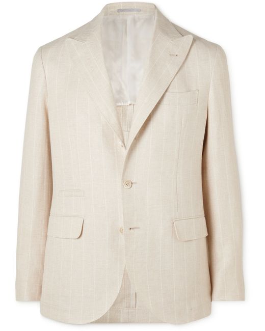 Brunello Cucinelli Unstructured Striped Linen Wool and Silk-Blend Blazer