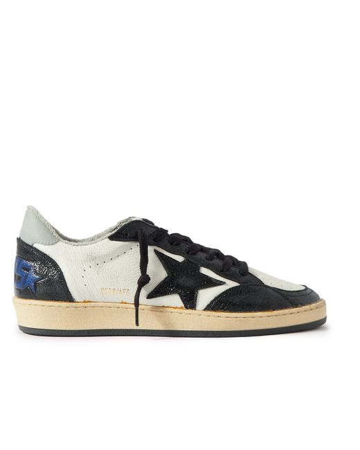 Golden Goose Ball Star Distressed Leather and Shell Sneakers