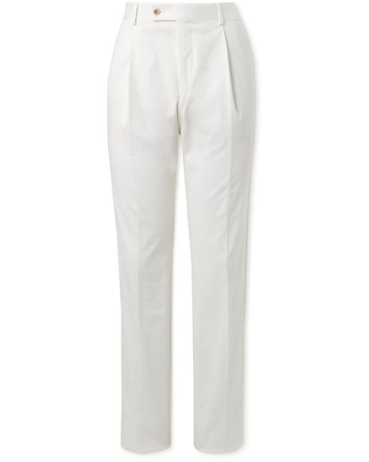 Caruso Straight-Leg Pleated Cotton-Blend Trousers
