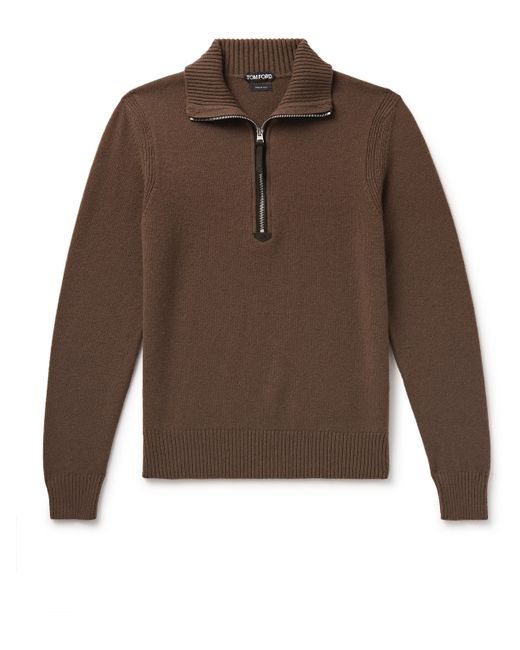 Tom Ford Suede-Trimmed Wool-Blend Half-Zip Sweater