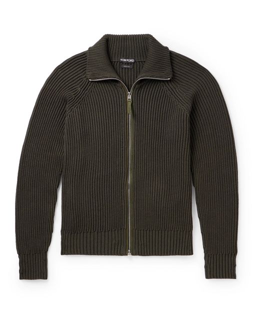 Tom Ford Slim-Fit Ribbed Silk and Cotton-Blend Zip-Up Cardigan