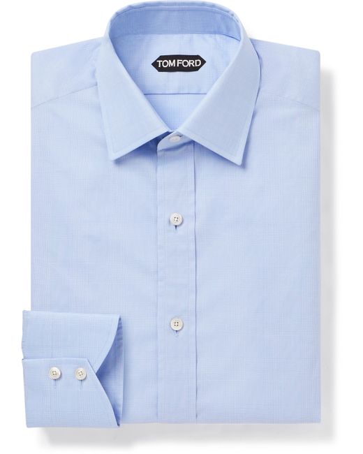 Tom Ford Slim-Fit Cutaway-Collar Prince Of Wales Checked Cotton-Poplin Shirt