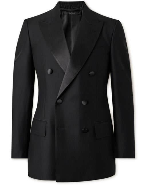 Tom Ford Double-Breasted Satin-Trimmed Wool and Silk-Blend Tuxedo Jacket