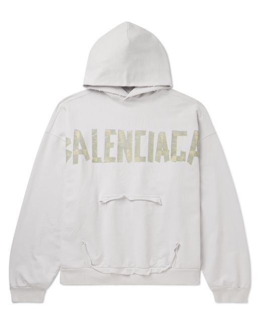Balenciaga Oversized Distressed Logo-Print Cotton-Jersey Hoodie