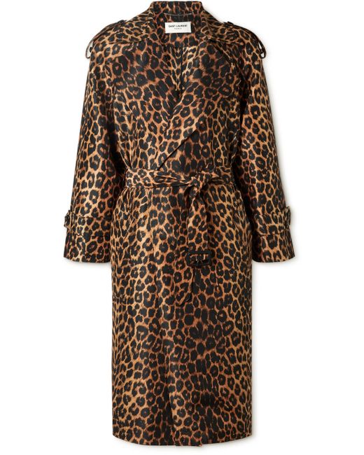 Saint Laurent Leopard-Print Silk-Voile Trench Coat