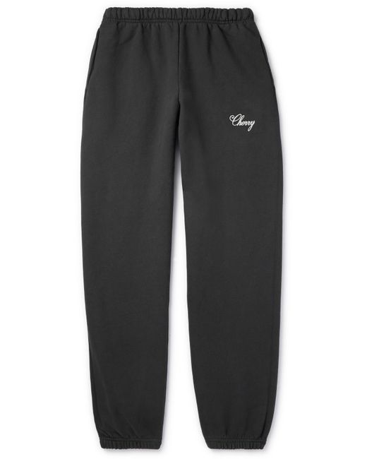 Cherry Los Angeles Straight-Leg Logo-Embroidered Cotton-Jersey Sweetpants