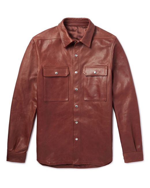 Rick Owens Webbing-Trimmed Leather Overshirt