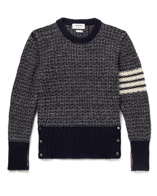 Thom Browne Striped Donegal Wool and Mohair-Blend Tweed Sweater
