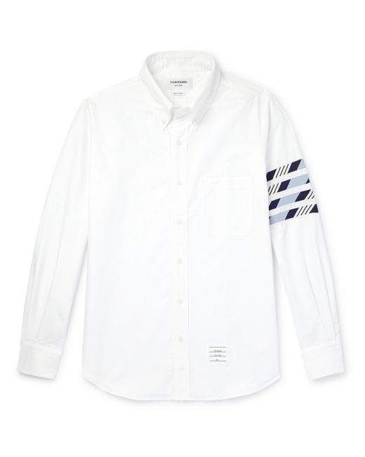 Thom Browne Button-Down Collar Grosgrain-Trimmed Cotton Oxford Shirt