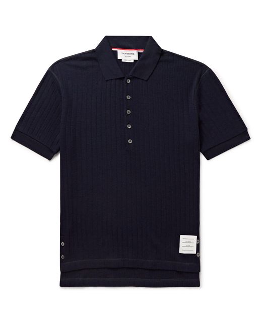 Thom Browne Grosgrain-Trimmed Ribbed Virgin Wool Polo Shirt