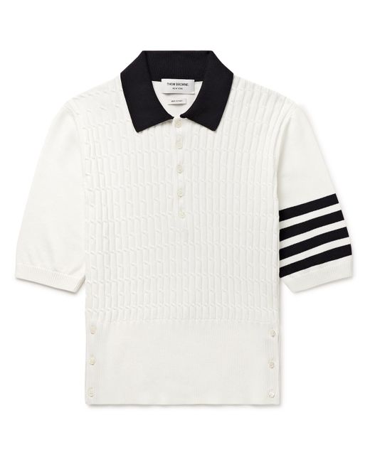 Thom Browne Slim-Fit Striped Cable-Knit Cotton Polo Shirt