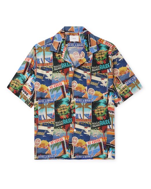 Rhude Postcard Camp-Collar Printed Silk-Twill Shirt