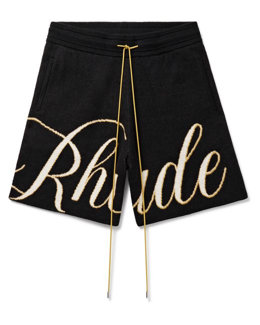 Rhude Straight-Leg Logo-Jacquard Cotton and Cashmere-Blend Drawstring Shorts