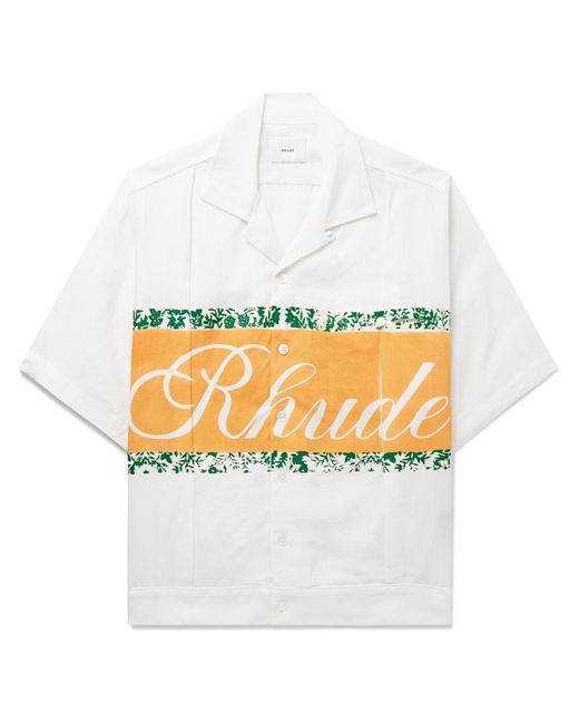 Rhude Convertible-Collar Pleated Logo-Print Linen Shirt