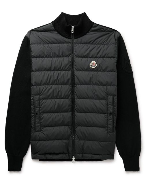 Moncler Panelled Cotton and Quilted Shell Down Zip-Up Cardigan