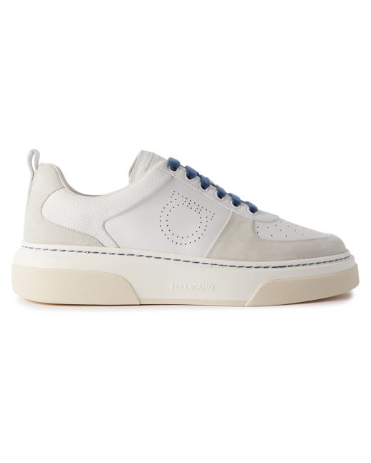 Ferragamo Suede-Trimmed Perforated Leather Sneakers