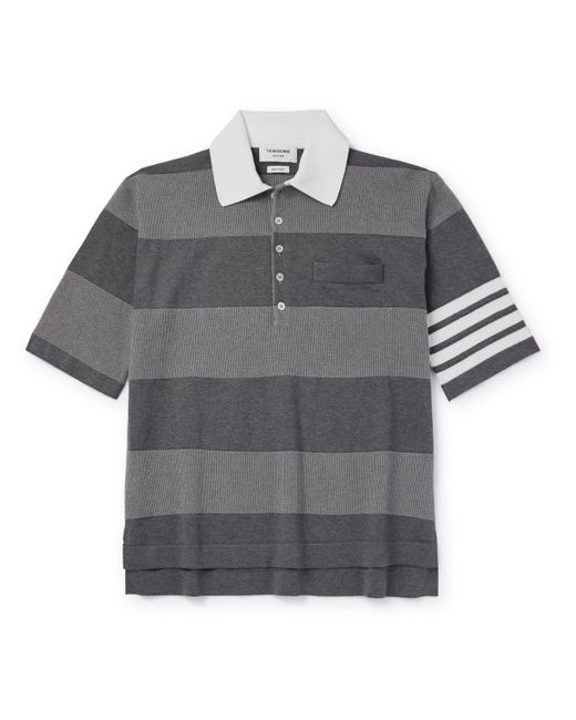 Thom Browne Striped Textured-Cotton Polo Shirt
