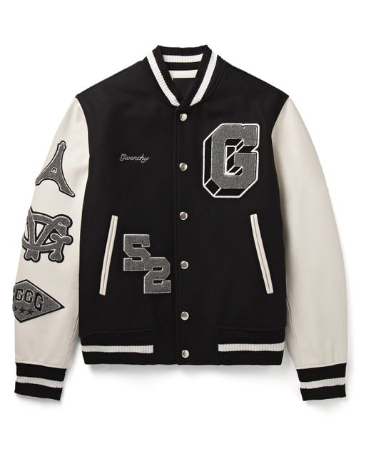 Givenchy Logo-Appliquéd Wool-Blend and Leather Varsity Jacket
