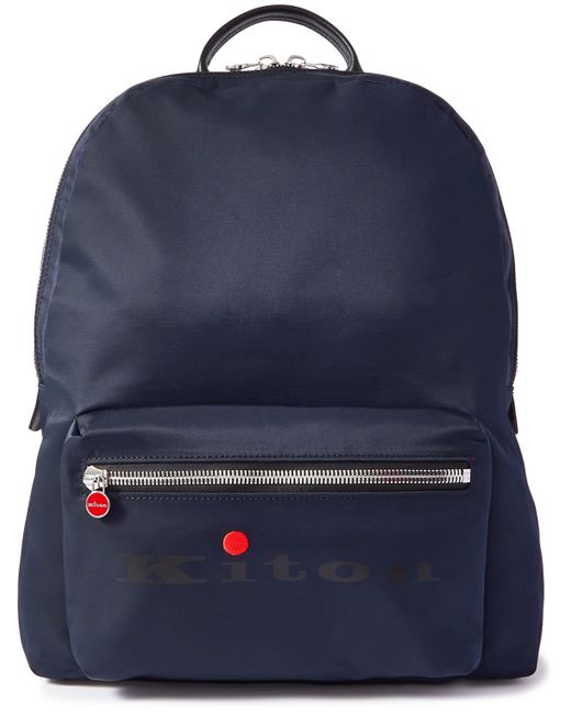 Kiton Logo-Print Leather-Trimmed Shell Backpack