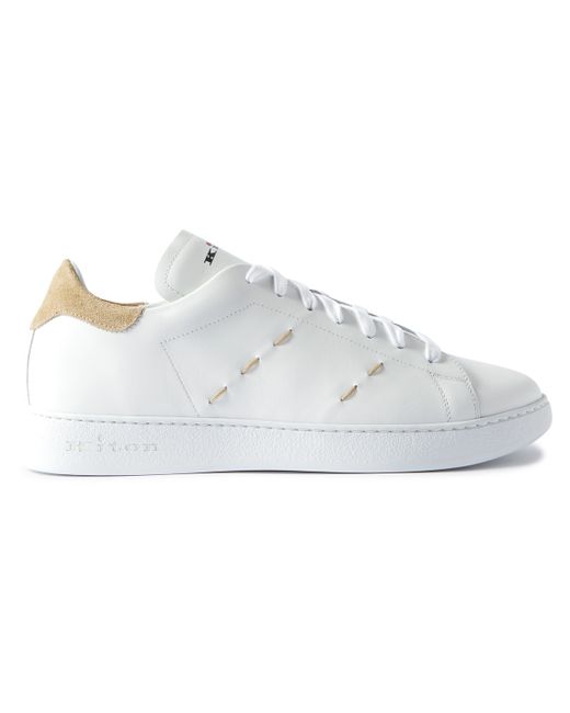 Kiton Suede-Trimmed Embroidered Logo-Print Leather Sneakers
