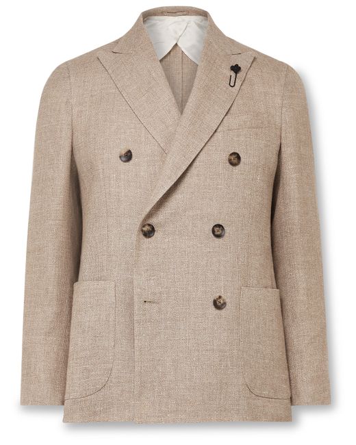 Lardini Unstructured Double-Breasted Linen and Wool-Blend Suit Jacket