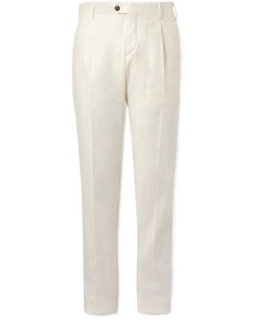 Lardini Straight-Leg Pleated Linen-Blend Trousers