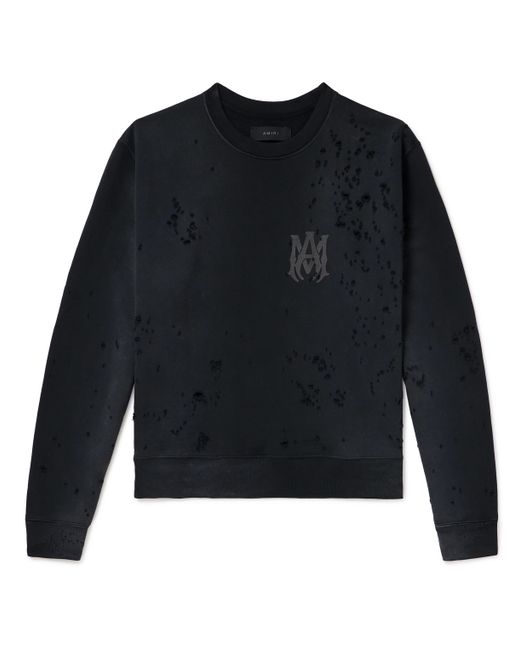 Amiri Shotgun Logo-Print Distressed Cotton-Jersey Sweatshirt