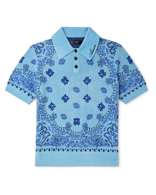 Amiri Logo-Embroidered Paisley-Jacquard Fleece Polo Shirt