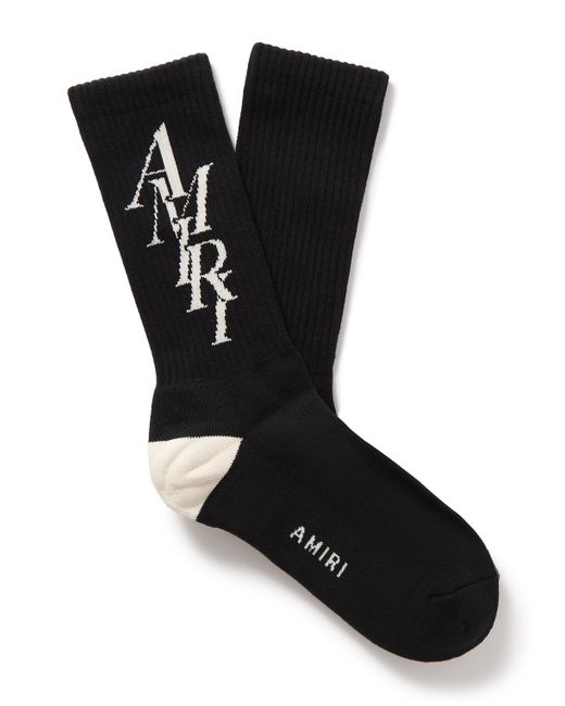 Amiri Stack Logo-Jacquard Ribbed Cotton-Blend Socks