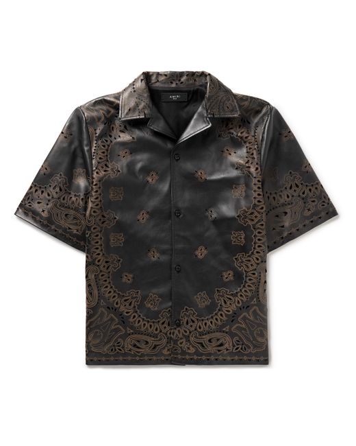 Amiri Camp-Collar Laser-Etched Perforated Leather Shirt