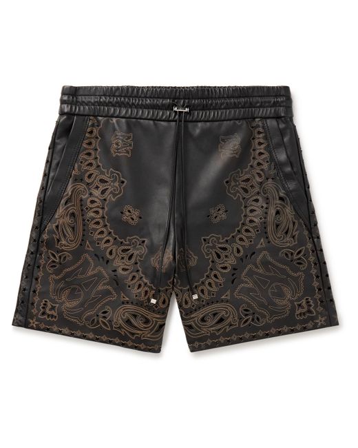 Amiri Straight-Leg Laser-Etched Perforated Leather Drawstring Shorts