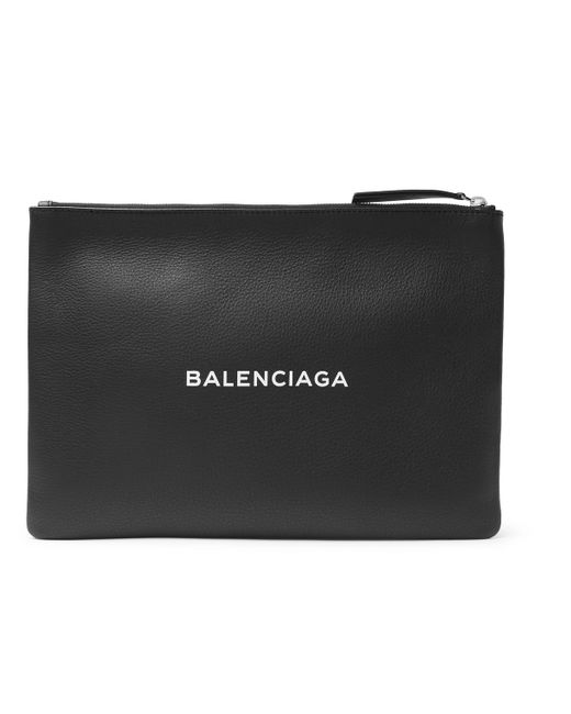 Balenciaga Logo-Print Creased-Leather Pouch