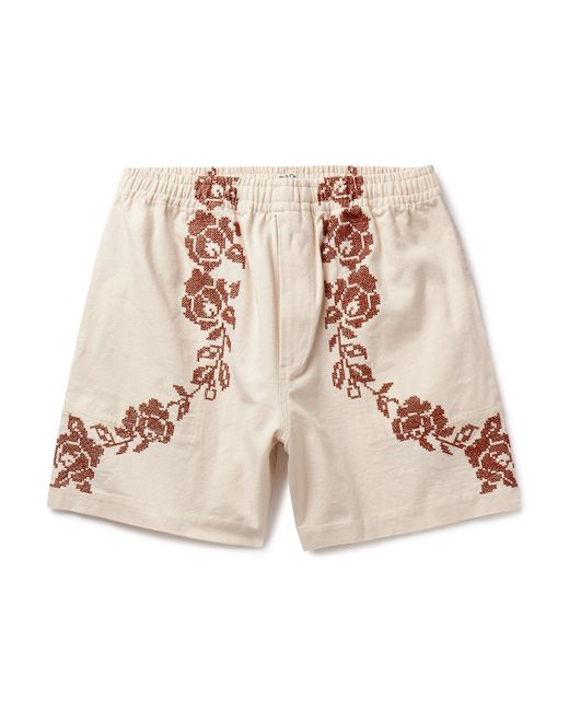 Bode Straight-Leg Embroidered Cotton-Canvas Shorts